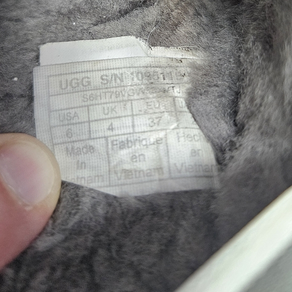 Ugg Womens Fur Slide Gray Fluff Yeah Sz 6 Sheepskin Elastic Heel Logo - Picture 11 of 12